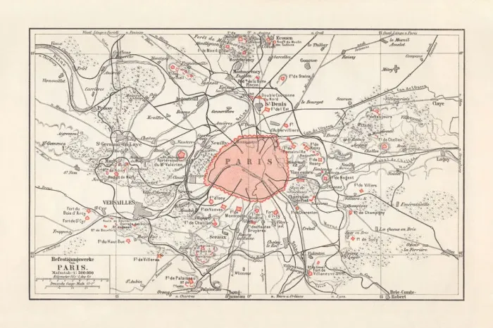 Framed Print : Paris and surroundings with the fortifications, lithograph, published in 1897