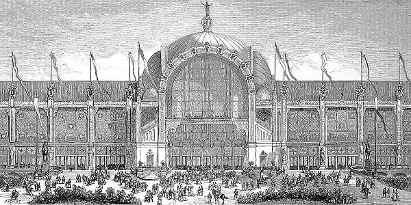 The Paris World's Fair, called Exposition Universelle in French, was held from 1 May to 10 November 1878, the Palace on the Champ de Mars, Paris, France, Historic, digitally restored reproduction of an original 19th century artwork