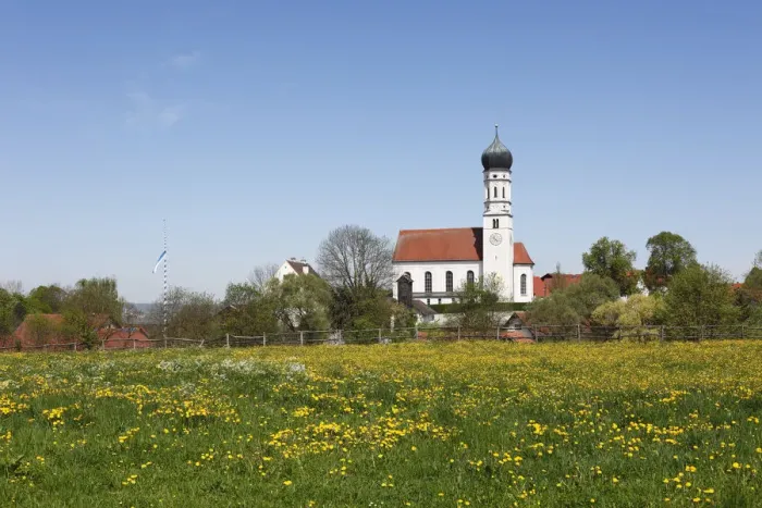 Framed Print : Parish church of St. Laurentius, St. Lawrence, in Paehl, Five-Lakes region, Upper Bavaria, Bavaria, Germany, Europe Framed Print : Parish church of St. Laurentius, St. Lawrence, in Paehl, Five-Lakes region, Upper Bavaria, Bavaria, Germany, Europe