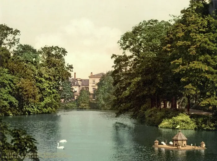 Framed Print : Park between Heedentor and Bischofstor in Bremen, around 1890, Germany, Historic, digitally restored reproduction from a 19th century original Framed Print : Park between Heedentor and Bischofstor in Bremen, around 1890, Germany, Historic, digitally restored reproduction from a 19th century original