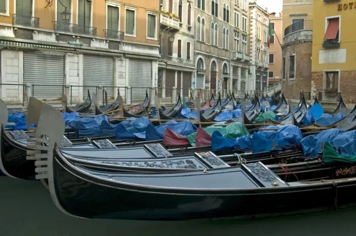 Framed Print : Parking gondolas Venice Italy