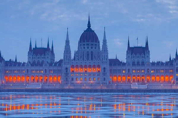 Parliament of Hungary Budapest at dusk