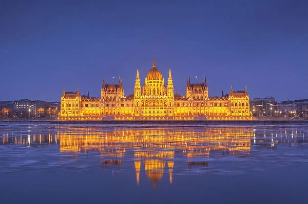 The Parliament of Hungary, Budapest in the winter night