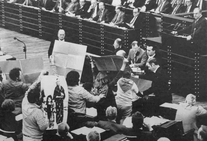 Framed Print : Parliament Members Holding Huge Photographs Framed Print : Parliament Members Holding Huge Photographs
