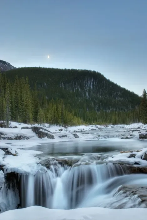Framed Print : partially frozen waterfall in the canadian rockies