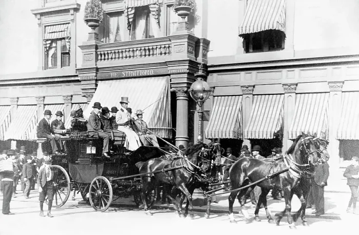 Framed Print : Party Arriving In Front Of Stratford Hotel Framed Print : Party Arriving In Front Of Stratford Hotel