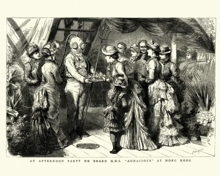 Framed Print : Party on board HMS Audacious, Hong Kong, 19th Century Framed Print : Party on board HMS Audacious, Hong Kong, 19th Century