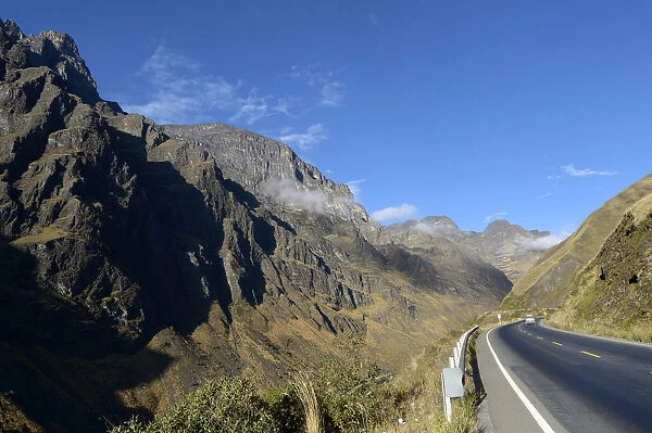 Pass road in the High Andes, Yungas, Department of La Paz, Bolivia