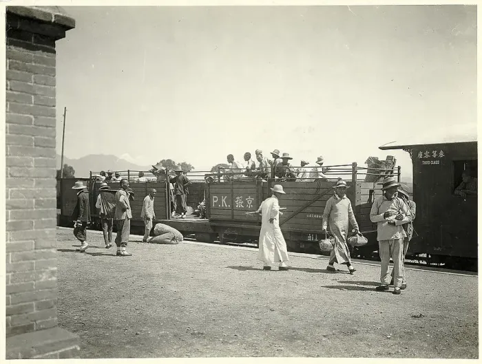 Framed Print : Passengers Boarding Open Box Train Car