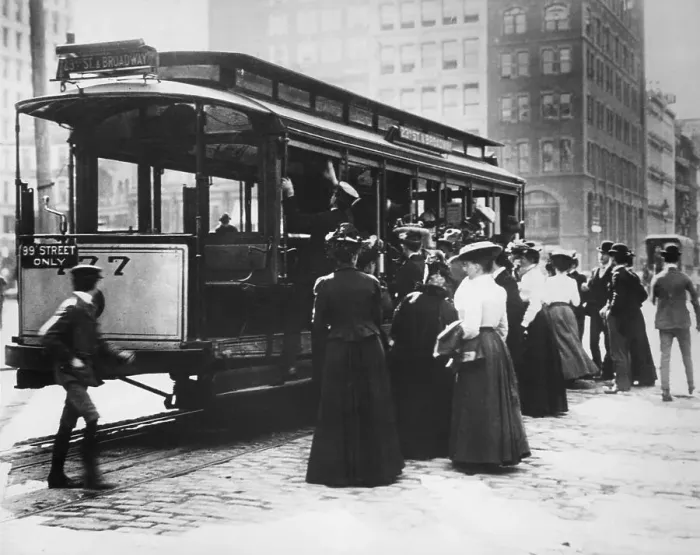 Framed Print : Passengers Boarding Open Trolley Car Framed Print : Passengers Boarding Open Trolley Car
