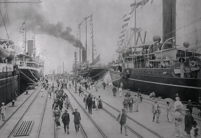 Framed Print : Passengers Passing by Ship Dock Framed Print : Passengers Passing by Ship Dock