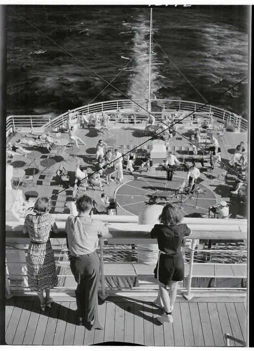 Framed Print : Passengers on Upper Deck Gazing out on Cruise Ship