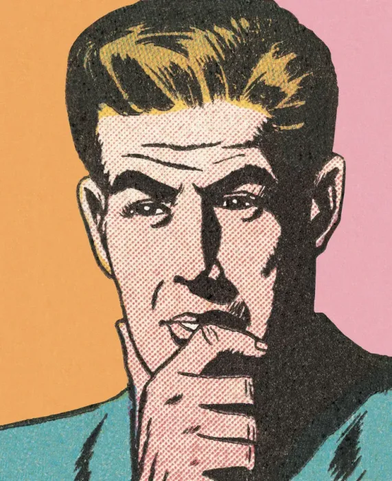 Framed Print : Pastel-colored pop-art-style illustration of a man thinking Framed Print : Pastel-colored pop-art-style illustration of a man thinking