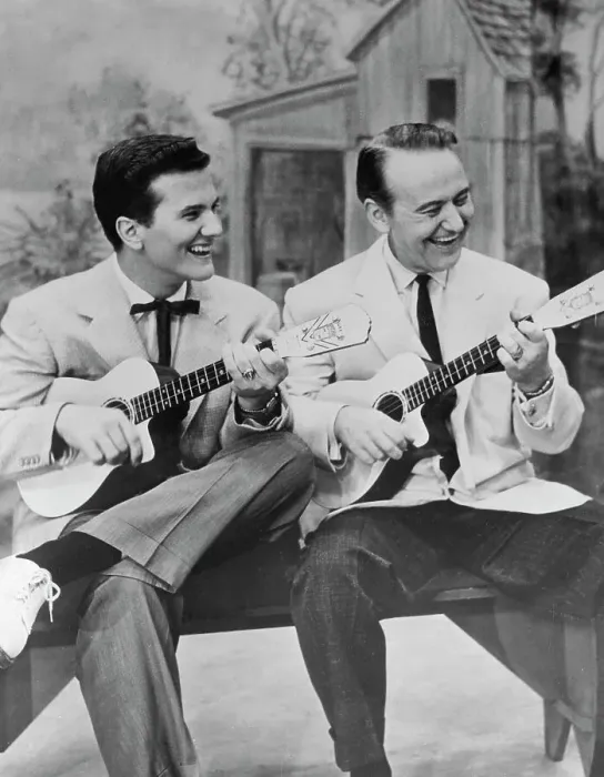 Framed Print : Pat Boone Playing Guitar with Red Foley Framed Print : Pat Boone Playing Guitar with Red Foley