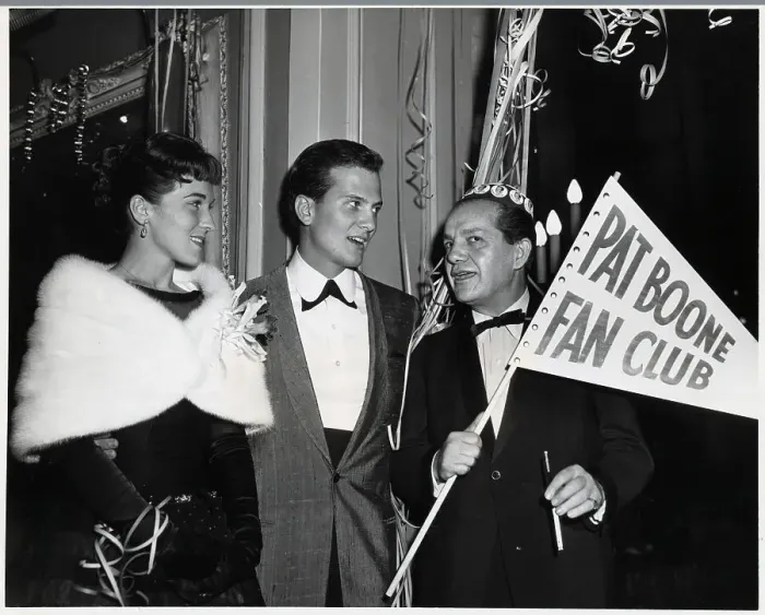 Framed Print : Pat Boone W / Man Holding Fan Club Pennant Framed Print : Pat Boone W / Man Holding Fan Club Pennant