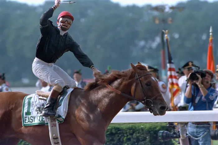 Framed Print : Pat Day Celebrating Atop Easy Goer