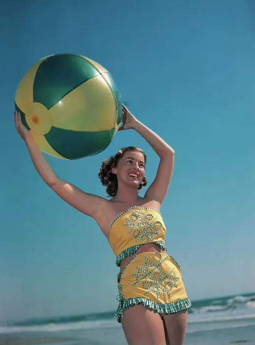 Framed Print : Pat Hall Holding a Beach Ball