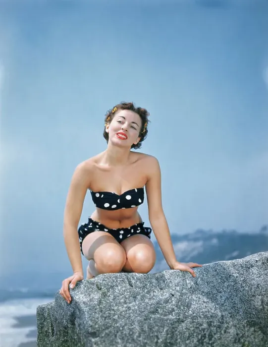 Framed Print : Pat Hall Kneeling in Polka-Dotted Bikini Framed Print : Pat Hall Kneeling in Polka-Dotted Bikini