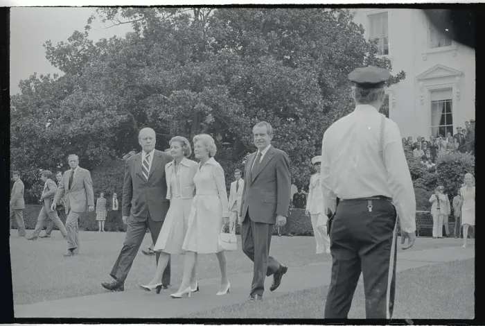 Framed Print : Pat Nixon and Betty Ford Being Escorted Across White House Lawn Framed Print : Pat Nixon and Betty Ford Being Escorted Across White House Lawn