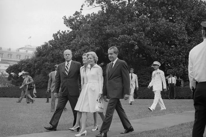 Framed Print : Pat Nixon and Betty Ford Being Escorted Across White House Lawn Framed Print : Pat Nixon and Betty Ford Being Escorted Across White House Lawn