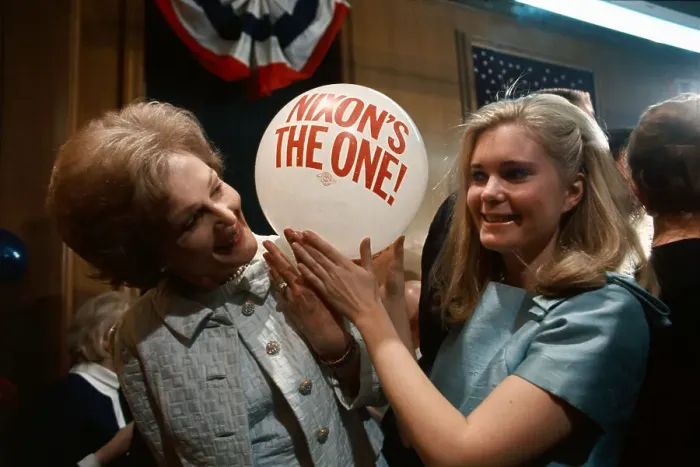 Framed Print : Pat Nixon Holding Balloon Supporting Father Framed Print : Pat Nixon Holding Balloon Supporting Father