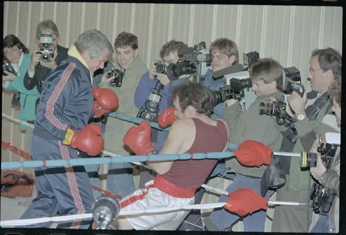 Framed Print : Pat Robertson Sparring with Michael Sampson Framed Print : Pat Robertson Sparring with Michael Sampson