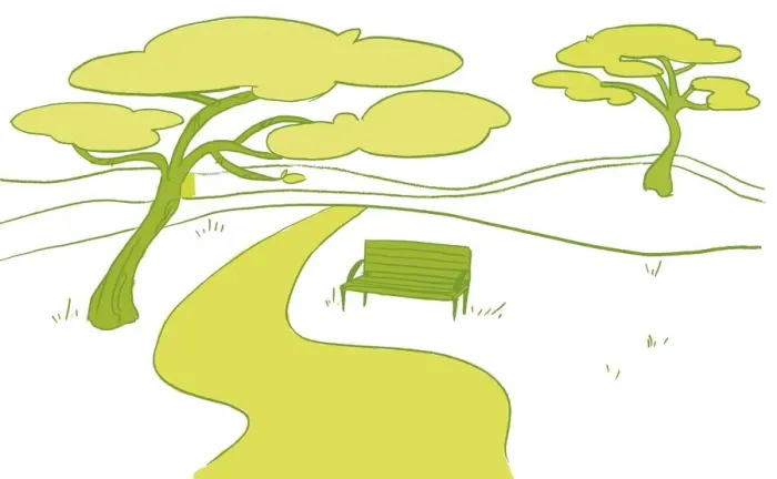 Framed Print : Path winding its way past bench and two trees and disappearing into distance Framed Print : Path winding its way past bench and two trees and disappearing into distance
