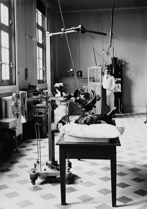 Framed Print : Patient On Table Under Spherical Device