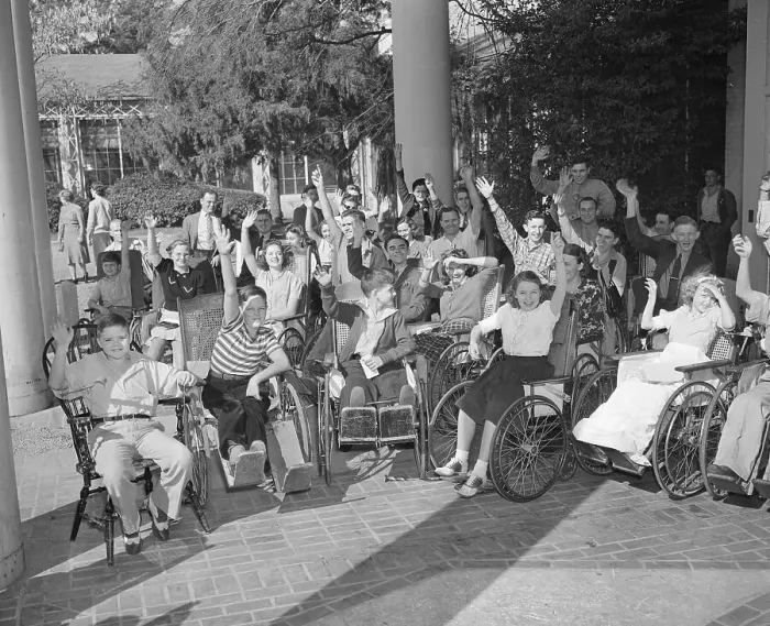 Framed Print : Patients in Wheelchairs Waving for President Roosevelt Framed Print : Patients in Wheelchairs Waving for President Roosevelt