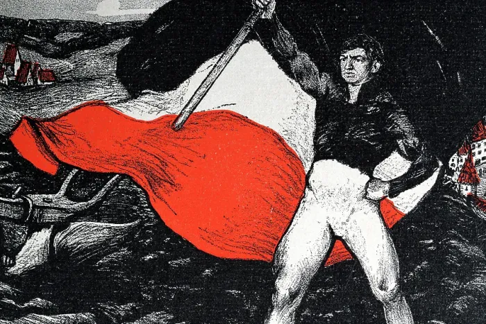 Framed Print : Patriotic figure, man waving the black-white-red flag of the German Empire, Kaiserflagge, German Art Nouveau, 1890s, 19th Century Framed Print : Patriotic figure, man waving the black-white-red flag of the German Empire, Kaiserflagge, German Art Nouveau, 1890s, 19th Century
