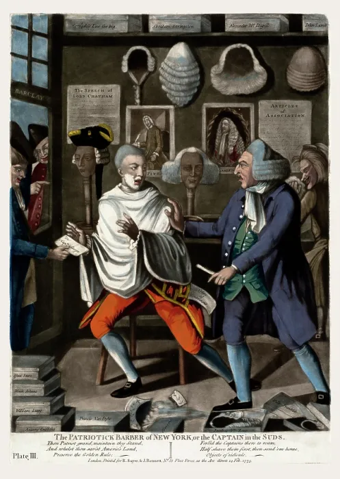 Framed Print : The patriotick barber of New York, or the Captain in the suds Framed Print : The patriotick barber of New York, or the Captain in the suds