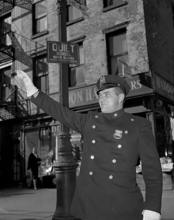 Framed Print : Patrolman Guiding Traffic on City Corner Framed Print : Patrolman Guiding Traffic on City Corner