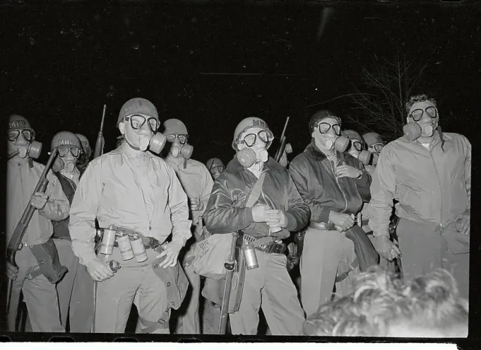 Framed Print : Patrolmen with Gas Masks