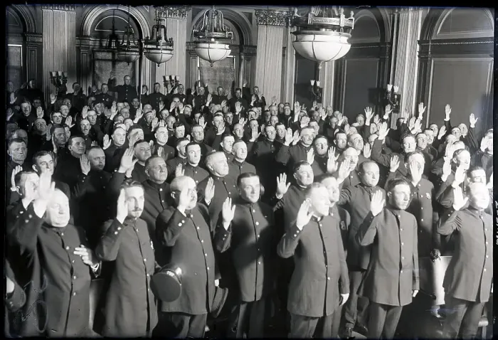 Framed Print : Patrolmen Taking The Oath As Sergeants Framed Print : Patrolmen Taking The Oath As Sergeants