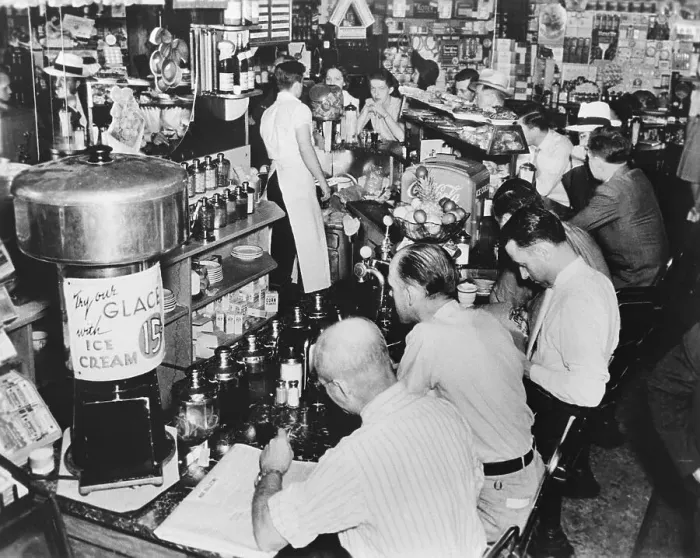 Framed Print : Patrons at a Soda Fountain Framed Print : Patrons at a Soda Fountain