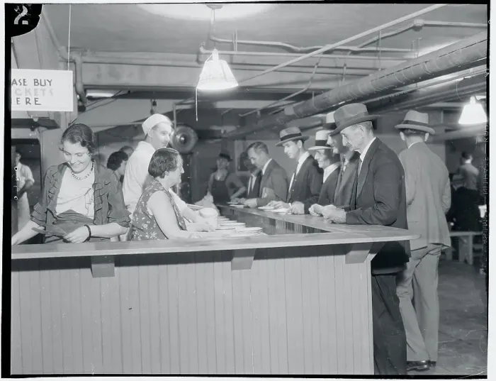 Framed Print : Patrons Waiting to be Served in Cafeteria Framed Print : Patrons Waiting to be Served in Cafeteria