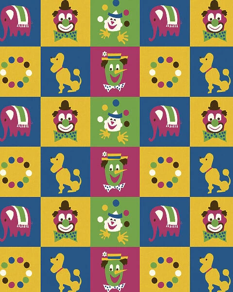 Pattern of Clowns and Circus Animals