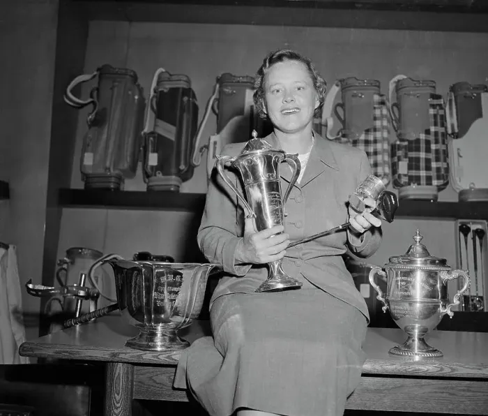 Framed Print : Patty Berg Holding Her Trophies Framed Print : Patty Berg Holding Her Trophies