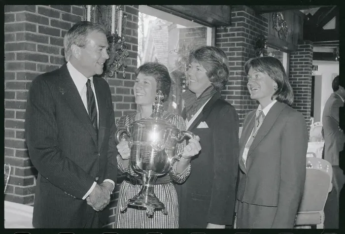 Framed Print : Patty Sheehan Receiving Golf Trophy Among Peers Framed Print : Patty Sheehan Receiving Golf Trophy Among Peers