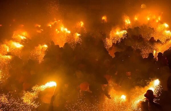 Patum de Berga with fireworks on Corpus Christi