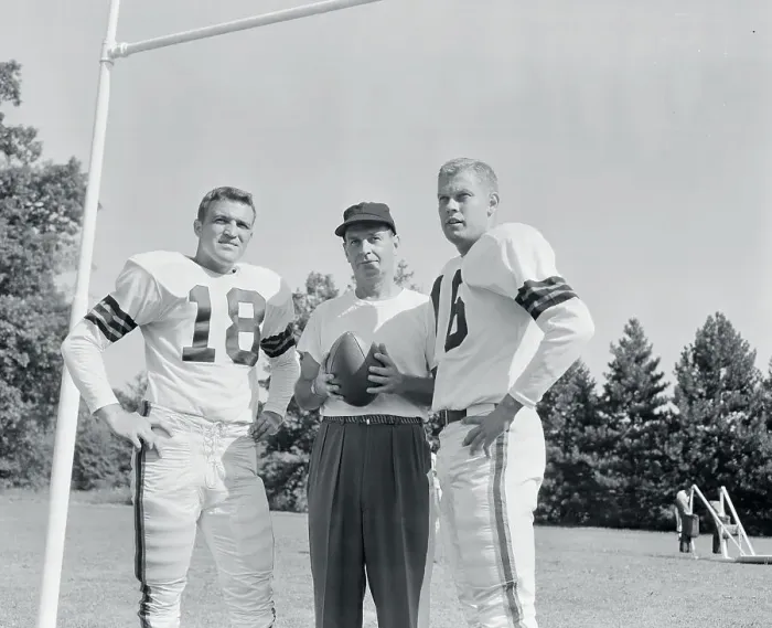 Framed Print : Paul Brown Posing with Bobby Freeman and George Ratterman Framed Print : Paul Brown Posing with Bobby Freeman and George Ratterman