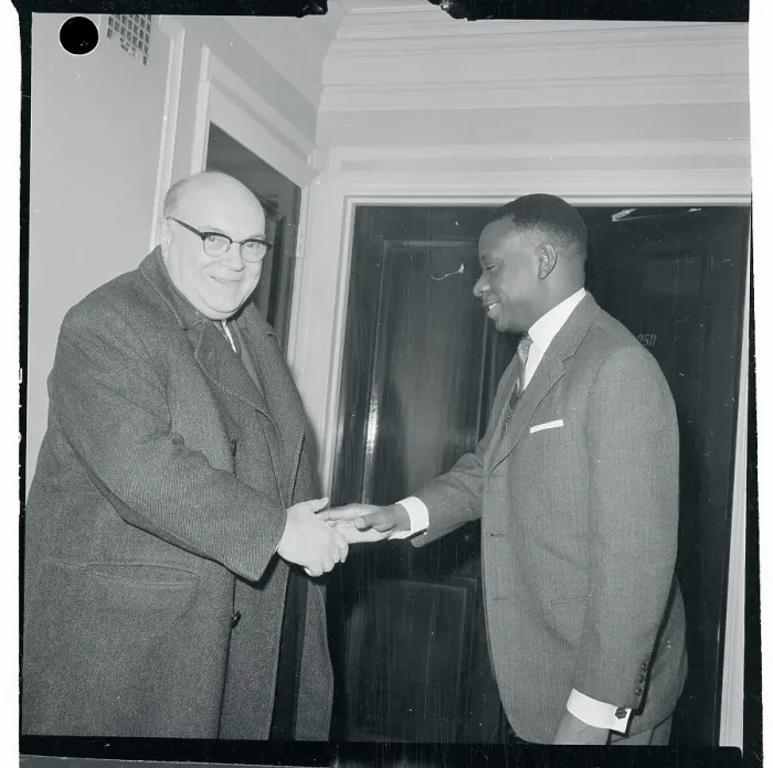 Framed Print : Paul Henri Spaak Shaking Hands with Cyrille Adoula Framed Print : Paul Henri Spaak Shaking Hands with Cyrille Adoula