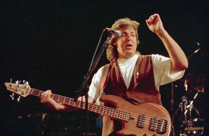 Framed Print : Paul McCartney Playing at News Conference Framed Print : Paul McCartney Playing at News Conference