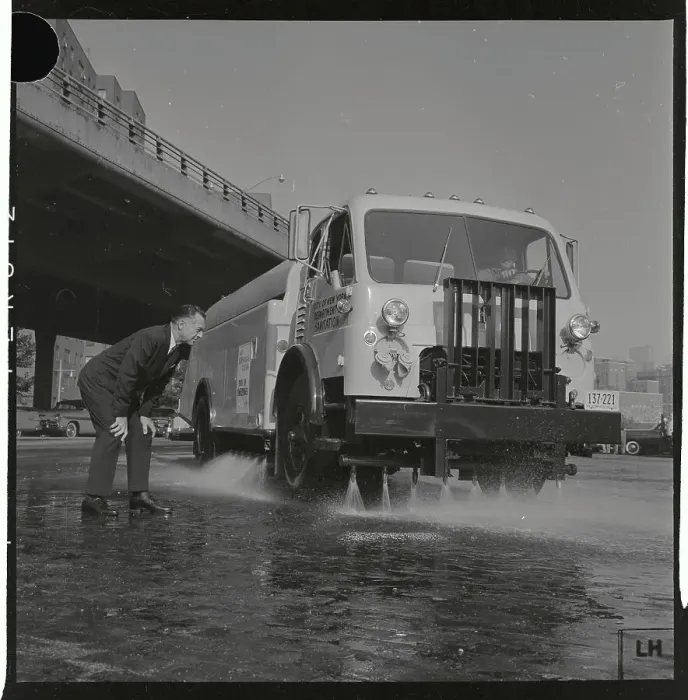 Framed Print : Paul Screvane Watching Sanitation Truck Framed Print : Paul Screvane Watching Sanitation Truck