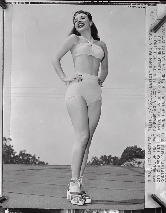 Framed Print : Paula Drew Posing in Swimsuit Framed Print : Paula Drew Posing in Swimsuit