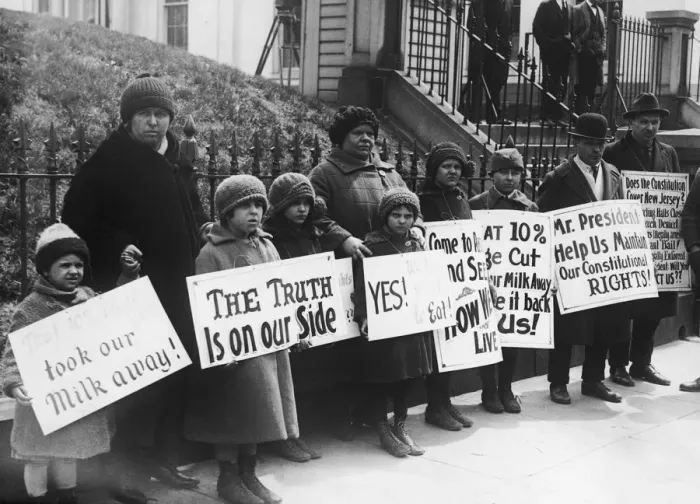 Framed Print : Pay Cuts. Children take part in a demonstration in New Jersey