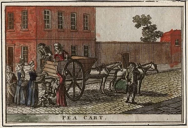 Pea Cart. circa 1790: Women buying peas from the back of a pea cart