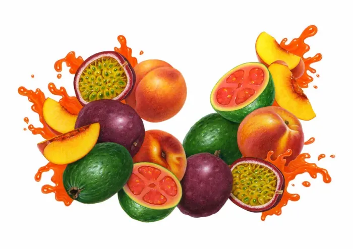 Framed Print : Peach, Guava, & Passion Fruit Splash Framed Print : Peach, Guava, & Passion Fruit Splash