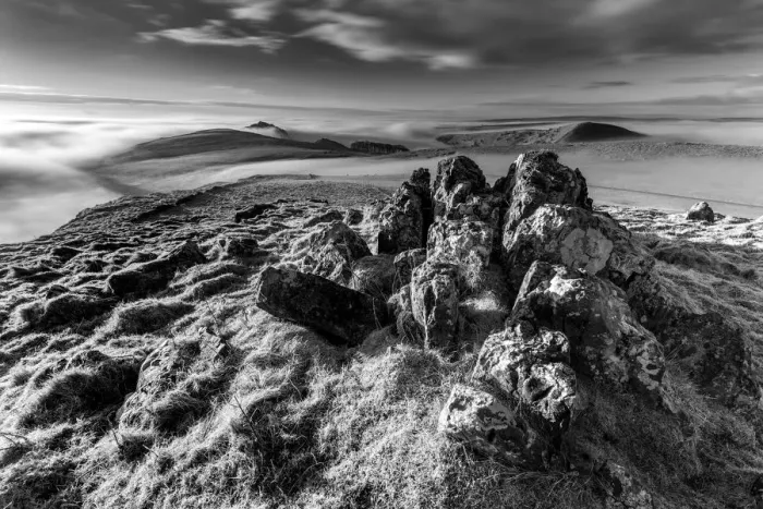 Framed Print : Peak District, black and white rocky landscape. UK Framed Print : Peak District, black and white rocky landscape. UK