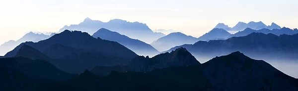 Peaks of the Allgau Alps in steplike arrangement in the early morning, Oberstdorf, Bavaria, Germany